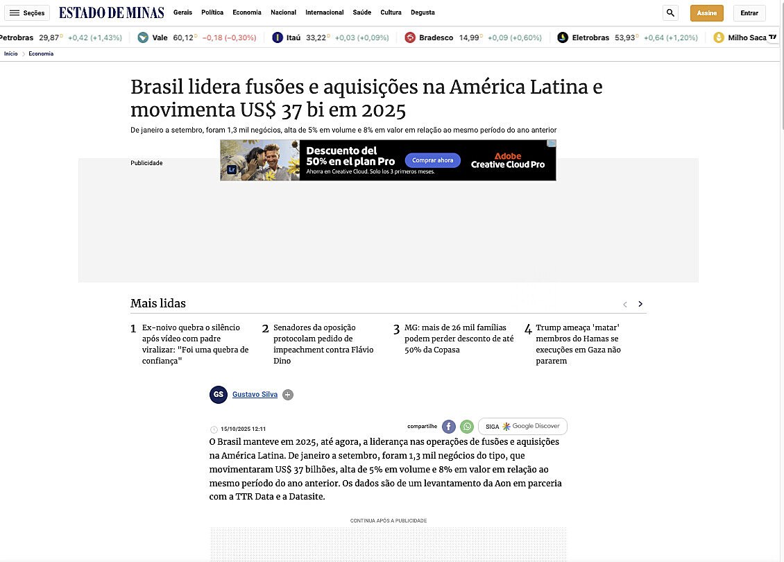 Brasil lidera fuses e aquisies na Amrica Latina e movimenta US$ 37 bi em 2025